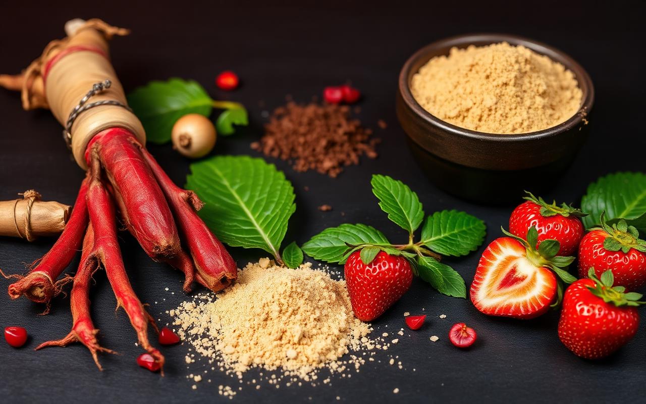 Horse Boost natural ingredients — red ginseng, maca, tribulus, strawberry